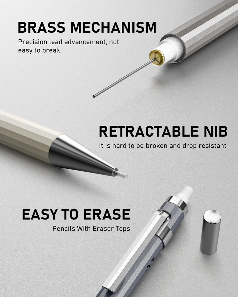 Nicpro مجموعة أقلام رصاص ميكانيكية فنية 37 قطعة، أقلام رسم معدنية 0.5 مم، 0.7 مم، 0.9 مم وحامل أقلام رصاص 2 مم (ألوان 6B 4B 2B HB 2H 4H) للرسم والتخطيط مع 20 أنبوب من إعادة تعبئة الرصاص وحافظة ممحاة. - Image 5